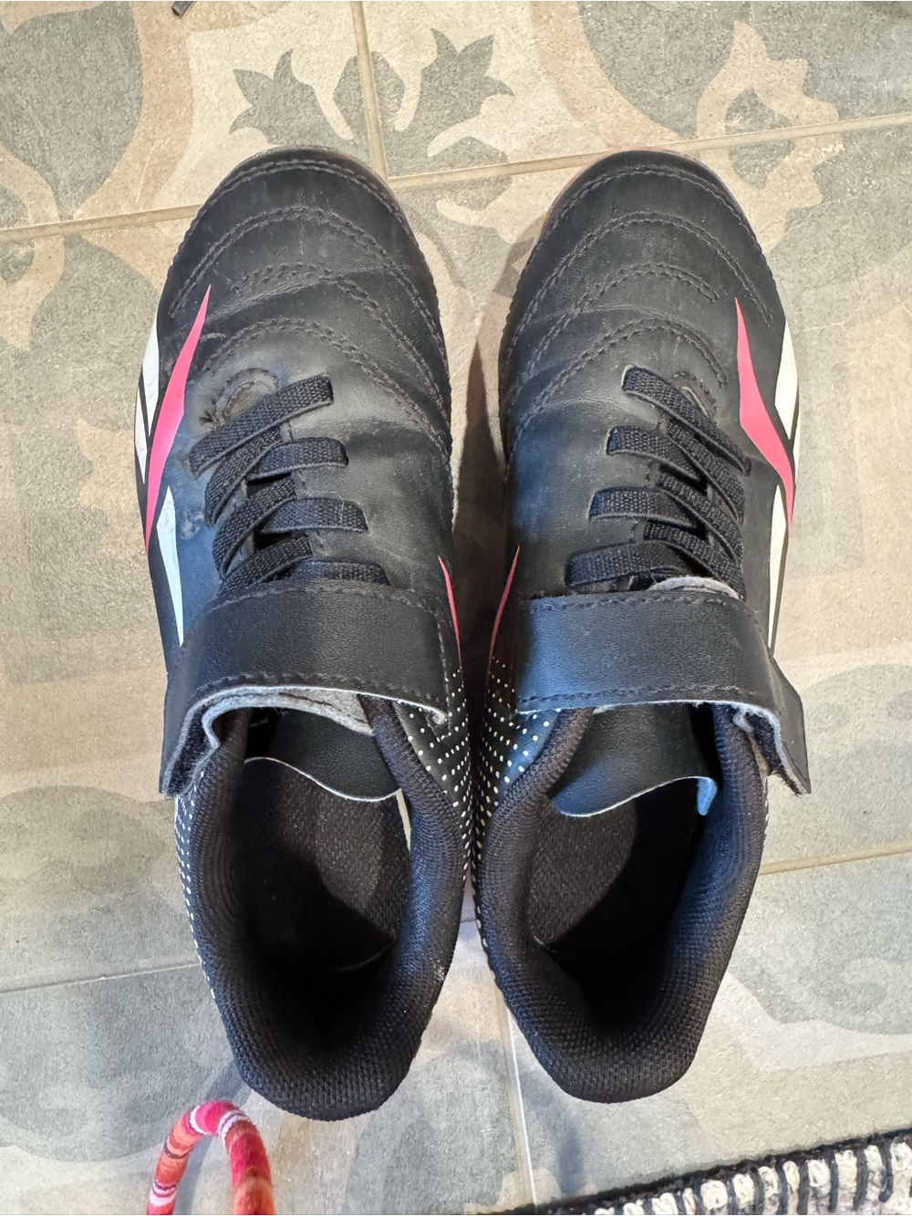 adidas Kids Black and Pink Soccer Sneakers